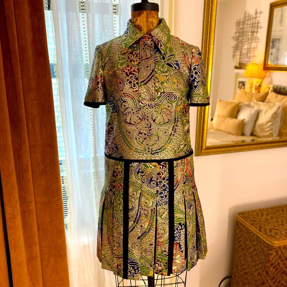 Burberry Floral Print Metallic Dress
